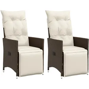 vidaXL Chaises inclinables de jardin lot de 2 et coussins marron rotin pas cher