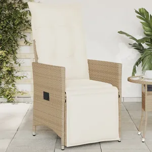 vidaXL Chaise inclinable de jardin avec coussins beige résine tressée pas cher