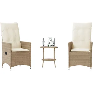 vidaXL Ensemble de bistro 3 pcs avec coussins beige résine tressée pas cher