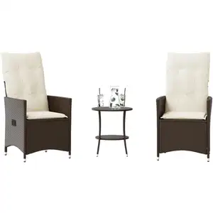vidaXL Ensemble de bistro 3 pcs avec coussins marron résine tressée pas cher