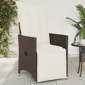 vidaXL Chaise inclinable de jardin avec coussins marron résine tressée pas cher