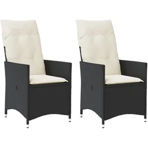 vidaXL Chaises inclinables de jardin lot de 2 et coussins noir rotin pas cher