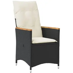 vidaXL Chaise inclinable de jardin avec coussins noir résine tressée pas cher