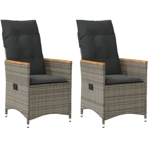 Comparateur de prix : vidaXL Chaises inclinables de jardin lot de 2 et coussins gris rotin