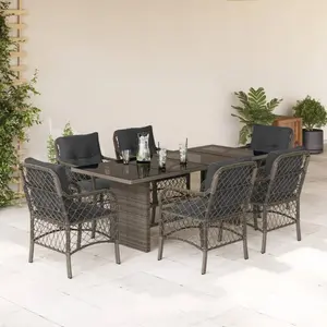 vidaXL Ensemble à manger de jardin et coussins 7 pcs gris rotin pas cher