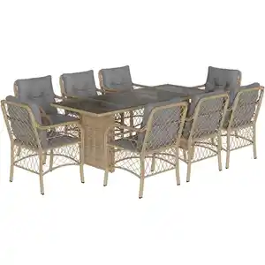 vidaXL Ensemble à manger de jardin et coussins 9 pcs mélange beige pas cher