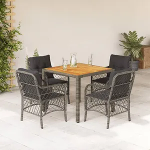 vidaXL Ensemble à manger de jardin 5 pcs coussins gris résine tressée pas cher