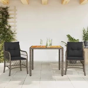 vidaXL Ensemble de bistro 3 pcs avec coussins gris résine tressée pas cher