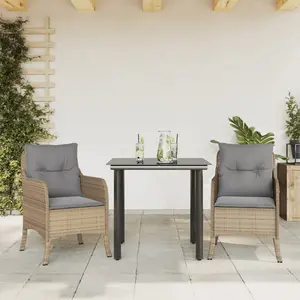 vidaXL Ensemble à manger de jardin et coussins 3 pcs Beige poly rotin pas cher