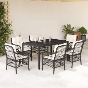 vidaXL Ensemble à manger de jardin coussins 7pcs Noir Résine tressée pas cher