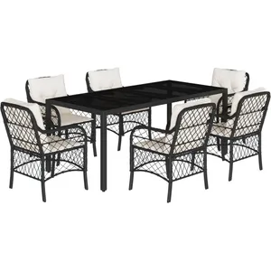 vidaXL Ensemble à manger de jardin coussins 7pcs Noir Résine tressée pas cher