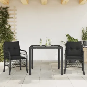 vidaXL Ensemble de bistro 3 pcs avec coussins noir résine tressée pas cher