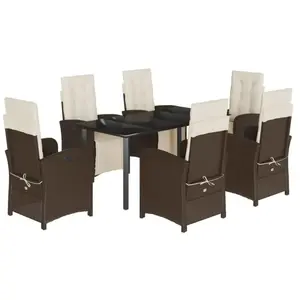 vidaXL Ensemble à manger de jardin et coussins 7 pcs marron rotin pas cher
