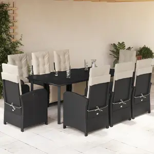 vidaXL Ensemble à manger de jardin 9pcs coussins noir résine tressée pas cher