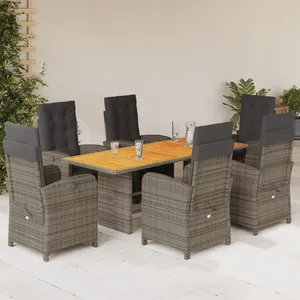 vidaXL Ensemble à manger de jardin et coussins 7 pcs gris rotin pas cher