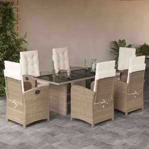 vidaXL Ensemble à manger de jardin et coussins 7 pcs beige poly rotin pas cher