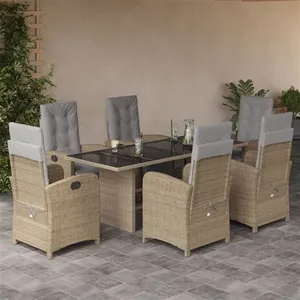 vidaXL Ensemble à manger de jardin et coussins 7 pcs beige poly rotin pas cher
