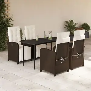vidaXL Ensemble à manger de jardin 5 pcs et coussins marron poly rotin pas cher