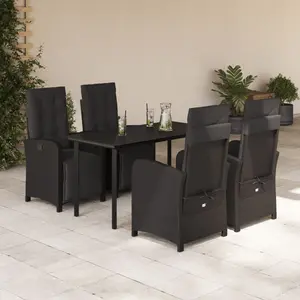 vidaXL Ensemble à manger de jardin coussins 5pcs Noir Résine tressée pas cher