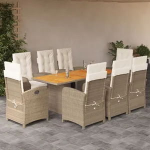 vidaXL Ensemble à manger de jardin et coussins 9 pcs beige Poly rotin pas cher