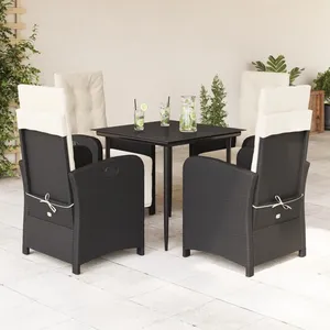 vidaXL Ensemble à manger de jardin coussins 5pcs Noir Résine tressée pas cher