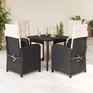 vidaXL Ensemble à manger de jardin coussins 5pcs Noir Résine tressée pas cher