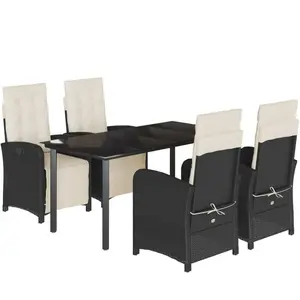 vidaXL Ensemble à manger de jardin coussins 5pcs Noir Résine tressée pas cher