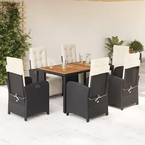Vidaxl ensemble à manger de jardin coussins 7pcs noir résine tressée pas cher