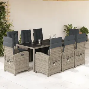 Vidaxl ensemble à manger de jardin 9 pcs coussins gris résine tressée pas cher