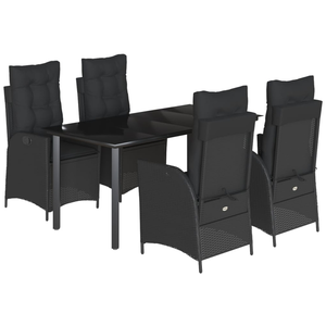 vidaXL Ensemble à manger de jardin coussins 5pcs Noir Résine tressée pas cher