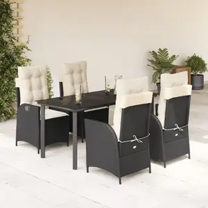 vidaXL Ensemble à manger de jardin coussins 5pcs Noir Résine tressée pas cher
