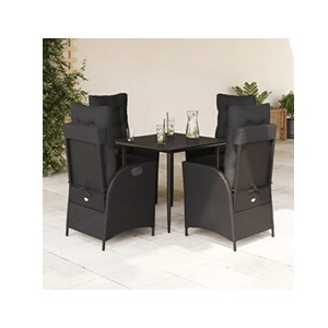 vidaXL Ensemble à manger de jardin coussins 5pcs Noir Résine tressée pas cher