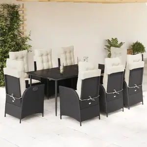 vidaXL Ensemble à manger de jardin 9pcs coussins noir résine tressée pas cher