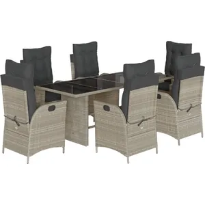 vidaXL Ensemble à manger de jardin et coussins 7 pcs gris clair rotin pas cher