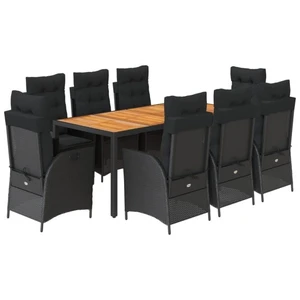 vidaXL Ensemble à manger de jardin 9pcs coussins noir résine tressée pas cher