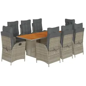 vidaXL Ensemble à manger de jardin 9 pcs coussins gris résine tressée pas cher
