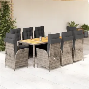 vidaXL Ensemble à manger de jardin 9 pcs coussins gris résine tressée pas cher