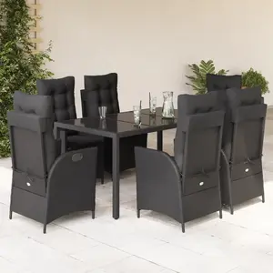 vidaXL Ensemble à manger de jardin coussins 7pcs Noir Résine tressée pas cher
