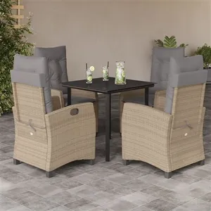 vidaXL Ensemble à manger de jardin coussins 5 pcs mélange beige rotin pas cher