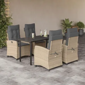 vidaXL Ensemble à manger de jardin coussins 5 pcs mélange beige rotin pas cher