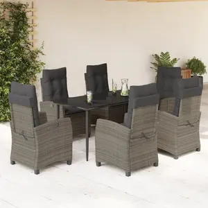 vidaXL Ensemble à manger de jardin et coussins 7 pcs gris rotin pas cher