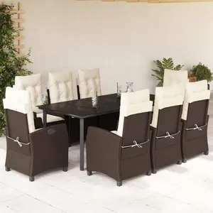 vidaXL Ensemble à manger de jardin et coussins 9 pcs marron poly rotin pas cher