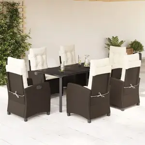vidaXL Ensemble à manger de jardin et coussins 7 pcs marron rotin pas cher