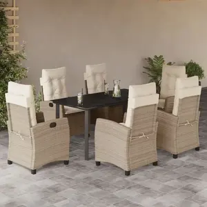 vidaXL Ensemble à manger de jardin et coussins 7 pcs beige poly rotin pas cher