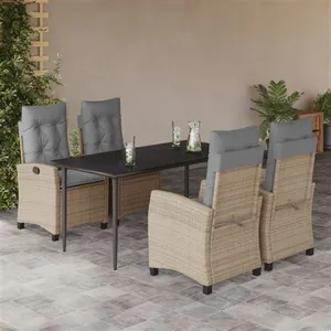 vidaXL Ensemble à manger de jardin coussins 5 pcs mélange beige rotin pas cher