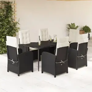 vidaXL Ensemble à manger de jardin coussins 7pcs Noir Résine tressée pas cher