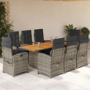 vidaXL Ensemble à manger de jardin 9 pcs coussins gris résine tressée pas cher