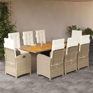 vidaXL Ensemble à manger de jardin et coussins 9 pcs mélange beige pas cher