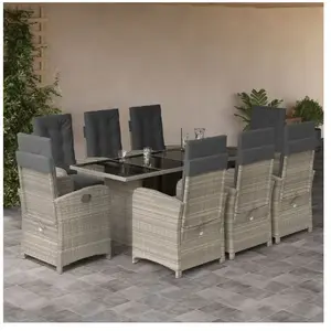 vidaXL Ensemble à manger de jardin et coussins 9 pcs gris clair rotin pas cher