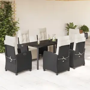vidaXL Ensemble à manger de jardin coussins 7pcs Noir Résine tressée pas cher